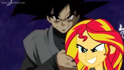 Size: 1920x1080 | Tagged: safe, derpibooru import, sunset shimmer, equestria girls, equestria girls (movie), crossover, dragon ball super, evil face, female, goku black, gonset, male