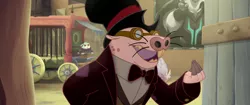 Size: 1920x804 | Tagged: anthro, bowtie, cage, cart, clothes, derpibooru import, hat, my little pony: the movie, naked mole rat, needy (character), poster, safe, screencap, slaver, solo focus, storm king, top hat, tuxedo, verko