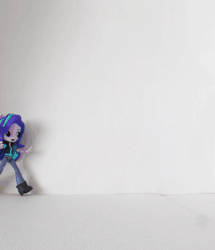 Size: 485x564 | Tagged: safe, artist:whatthehell!?, derpibooru import, flash sentry, starlight glimmer, sunset shimmer, equestria girls, angry, animated, boots, chase, clothes, doll, dress, equestria girls minis, eqventures of the minis, female, giantess, irl, jacket, knife, macro, pants, photo, running, scared, shoes, stop motion, sunset sushi, toy, tuxedo