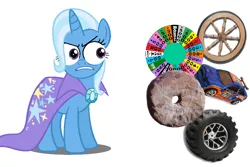 Size: 768x512 | Tagged: derpibooru import, don't trust wheels, ford escort, game show, hot wheels, magic duel, meme, safe, special eyes, trixie, wheel, wheel of fortune, wheels trixie