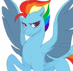 Size: 544x530 | Tagged: safe, artist:ehfa, derpibooru import, rainbow dash, pegasus, pony, leak, spoiler:g5, female, g5, looking at you, mare, rainbow dash (g5), simple background, solo, spread wings, white background, wings