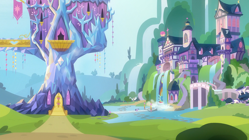 Size: 1920x1080 | Tagged: alicorn, background, derpibooru import, pond, safe, scenery, school daze, school of friendship, screencap, solo, twilight's castle, twilight sparkle, twilight sparkle (alicorn), waterfall