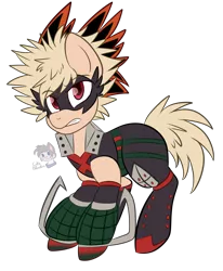 Size: 1885x2286 | Tagged: safe, artist:cutiepatootiee, derpibooru import, ponified, pony, crossover, ground zero's hero costume, katsuki bakugou, my hero academia, quirked pony, simple background, solo, transparent background