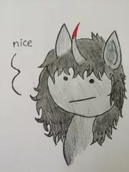 Size: 900x1200 | Tagged: safe, artist:ice-star-pony, derpibooru import, king sombra, pony, :/, alternate hairstyle, curved horn, dialogue, doodle, faic, horn, i've seen some shit, male, solo, thousand yard stare, traditional art, wat
