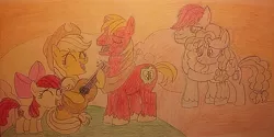 Size: 1255x627 | Tagged: apple bloom, applejack, artist:jebens1, big macintosh, bright mac, derpibooru import, ghost, pear butter, safe, undead, you're in my head like a catchy song