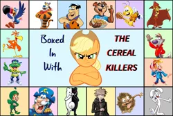 Size: 1800x1202 | Tagged: applejack, artist needed, buzzbee, cap'n crunch, cereal, cookie crisp, count chocula, cover art, danganronpa, derpibooru import, dig 'em frog, fanfic, fanfic art, food, fred flintstone, frosted flakes, fruit loops, honeycomb (cereal), honey nut cheerios, lucky, lucky charms, makoto naegi, monokuma, safe, sugar bear, sunny the coco bird, tony the tiger, toucan sam, trix