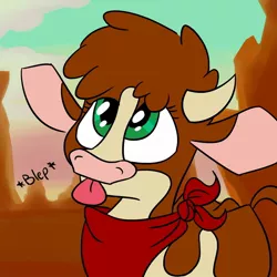 Size: 1024x1024 | Tagged: safe, artist:northwindsmlp, derpibooru import, arizona cow, cow, them's fightin' herds, :p, community related, cute, looking up, silly, smiling, solo, tongue out