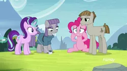 Size: 1920x1080 | Tagged: safe, derpibooru import, screencap, boulder (pet), maud pie, mudbriar, pinkie pie, starlight glimmer, earth pony, pony, unicorn, the maud couple, discovery family logo, female, kite, male, mare, maudbriar, pie sisters, shipping, siblings, sisters, stallion, straight