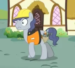 Size: 560x503 | Tagged: safe, derpibooru import, screencap, steam roller (character), earth pony, pony, the maud couple, background pony, construction pony, cropped, hard hat, i've seen some shit, male, solo, stallion