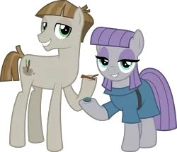Size: 5039x4354 | Tagged: safe, artist:jhayarr23, derpibooru import, boulder (pet), maud pie, mudbriar, twiggy (pet), earth pony, pony, the maud couple, absurd resolution, duo, female, male, maudbriar, shipping, simple background, smiling, straight, transparent background, vector, when he smiles, when she smiles