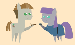 Size: 645x390 | Tagged: safe, artist:agrol, derpibooru import, boulder (pet), maud pie, mudbriar, twiggy (pet), earth pony, pony, the maud couple, animated, cargo ship, female, gif, lewd, male, mare, maudbriar, now kiss, pointy ponies, shipping, simple background, stallion, stick and stone, straight, yellow background