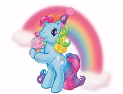 Size: 500x383 | Tagged: safe, derpibooru import, official, rainbow dash (g3), bipedal, food, g3, ice cream, licking, rainbow, simple background, solo, tongue out, white background