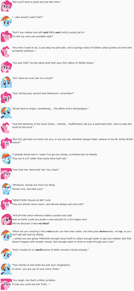 Size: 836x1814 | Tagged: artist:dziadek1990, butts, candy, cloud, conversation, derpibooru import, dialogue, discussion, emotes, emote story, food, implied fluttershy, implied rarity, objection, pinkie pie, poofy pie, rainbow dash, raincloud, reddit, reference, safe, skittles, slice of life, sonic rainboom (episode), tail, text, wet