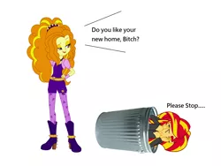 Size: 1884x1416 | Tagged: semi-grimdark, derpibooru import, adagio dazzle, sunset shimmer, equestria girls, abuse, downvote bait, op isn't even trying anymore, sad, shimmerbuse, sunset shimmer's trash can, vulgar