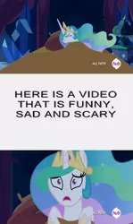 Size: 691x1156 | Tagged: all new, artist:cartoonsweeties, bed, celestia's nightmare, derpibooru import, exploitable meme, hub logo, meme, princess celestia, safe, scared, screencap, sleeping, text, twilight's kingdom