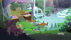 Size: 1280x720 | Tagged: cave, derpibooru import, discovery family logo, maud's cave, mushroom, pier, safe, scenery, screencap, the maud couple, waterfall
