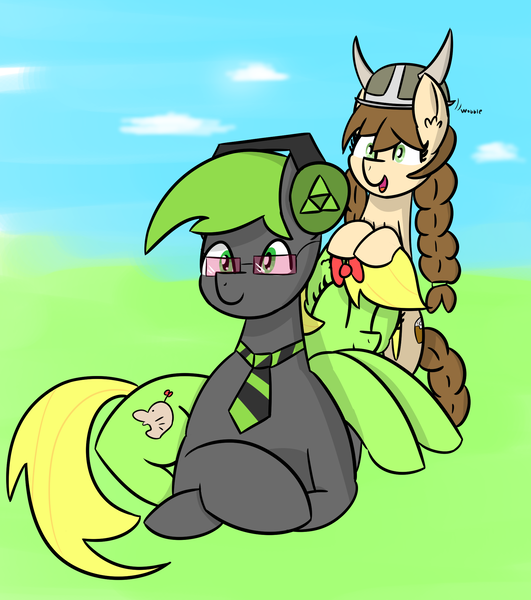 Size: 1919x2167 | Tagged: artist:artiks, bow, braided tail, derpibooru import, helmet, horned helmet, mr. saturn, necktie, oc, oc:mronasa, oc:niteax, oc:tvælåt, pony pile, safe, sunglasses, unofficial characters only, viking helmet