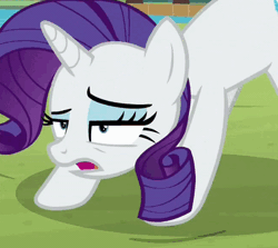 Size: 378x337 | Tagged: safe, derpibooru import, screencap, rarity, pony, unicorn, fake it 'til you make it, animated, close-up, cropped, cutie mark, eyeshadow, female, horn, invisible stallion, iwtcir, makeup, out of breath, out of context, panting, solo