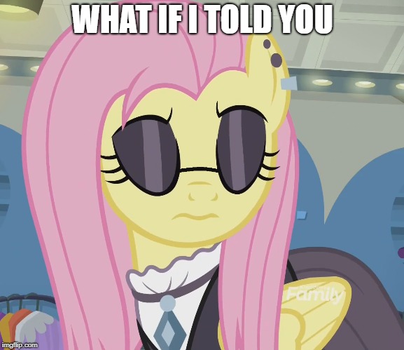 Size: 577x499 | Tagged: cropped, derpibooru import, edit, edited screencap, fake it 'til you make it, fluttergoth, fluttershy, meme, morpheus, safe, screencap, solo, the matrix, what if i told you