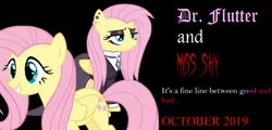 Size: 2088x1002 | Tagged: artist:ilovethetalkingclock, artist:sonofaskywalker, derpibooru import, dr jekyll and mr hyde, edit, fake it 'til you make it, fluttergoth, fluttershy, parody, poster, poster parody, safe, vector used