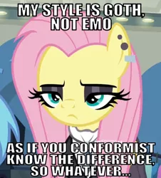 Size: 468x518 | Tagged: cropped, derpibooru import, edit, edited screencap, fake it 'til you make it, fluttergoth, fluttershy, goth, lidded eyes, safe, screencap, solo, south park