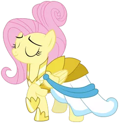 Size: 1994x2057 | Tagged: safe, artist:sonofaskywalker, derpibooru import, fluttershy, pegasus, pony, fake it 'til you make it, alternate hairstyle, clothes, cute, female, mare, raised hoof, simple background, solo, transparent background, vector, warrior of inner strength, warriorshy