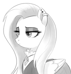 Size: 692x723 | Tagged: artist:ehfa, derpibooru import, fake it 'til you make it, fluttergoth, fluttershy, goth, monochrome, safe, simple background, solo, white background