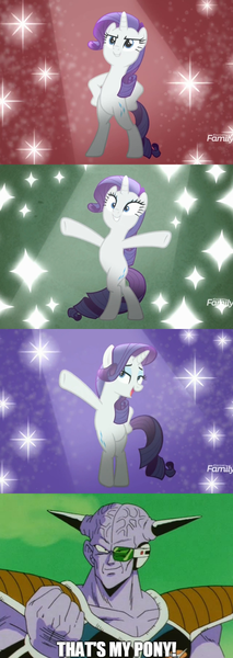 Size: 1422x4000 | Tagged: captain ginyu, caption, derpibooru import, dragon ball z, fake it 'til you make it, image macro, meme, pose, rarity, safe, screencap, text, that's my pony, that's my x