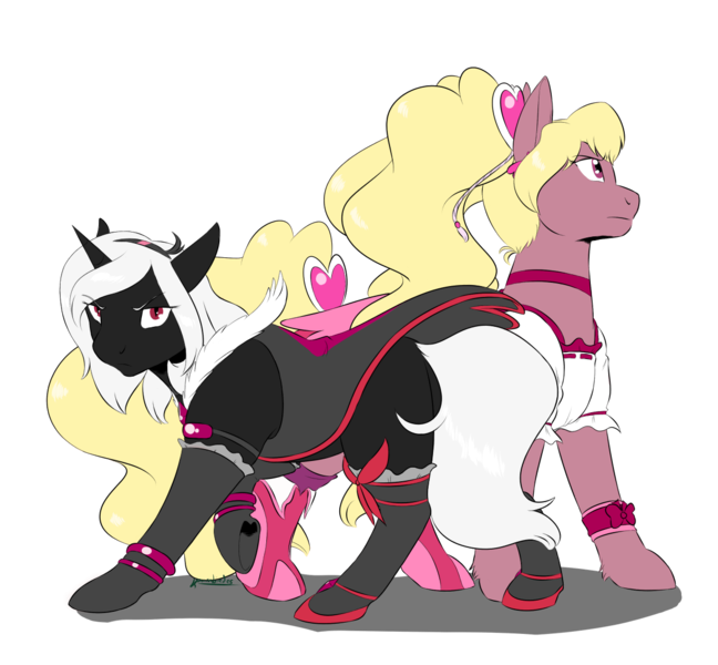 Size: 1200x1111 | Tagged: safe, artist:kourabiedes, derpibooru import, ponified, earth pony, pony, unicorn, cure peach, eas (precure), female, fresh precure, pretty cure, simple background, transparent background