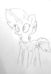 Size: 1237x1799 | Tagged: semi-grimdark, artist:tjpones, derpibooru import, oc, unofficial characters only, pony, undead, unicorn, frankenpony, frankenstein's monster, grayscale, lineart, monochrome, monster mare, simple background, solo, stitches, traditional art