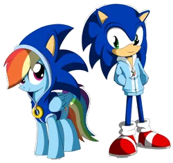 Size: 2480x2333 | Tagged: artist:az-derped-unicorn, clothes, cosplay, costume, crossover, derpibooru import, hoodie, rainbow dash, safe, sonic the hedgehog, sonic the hedgehog (series)