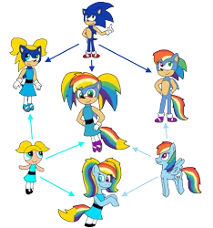 Size: 1702x1820 | Tagged: artist:alexeigribanov, bubbles (powerpuff girls), crossover, derpibooru import, fusion, fusion diagram, hexafusion, rainbow dash, safe, simple background, sonic the hedgehog, sonic the hedgehog (series), the powerpuff girls, transparent background