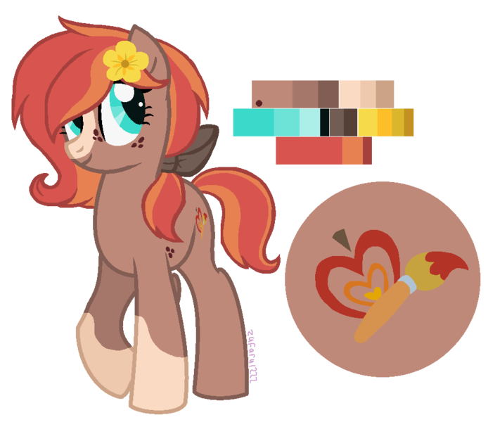 Size: 971x839 | Tagged: safe, artist:zafara1222, derpibooru import, oc, oc:ambrosia, unofficial characters only, earth pony, pony, blaze (coat marking), female, flower, flower in hair, mare, offspring, parent:applejack, parent:troubleshoes clyde, parents:troublejack, simple background, socks (coat marking), solo, transparent background