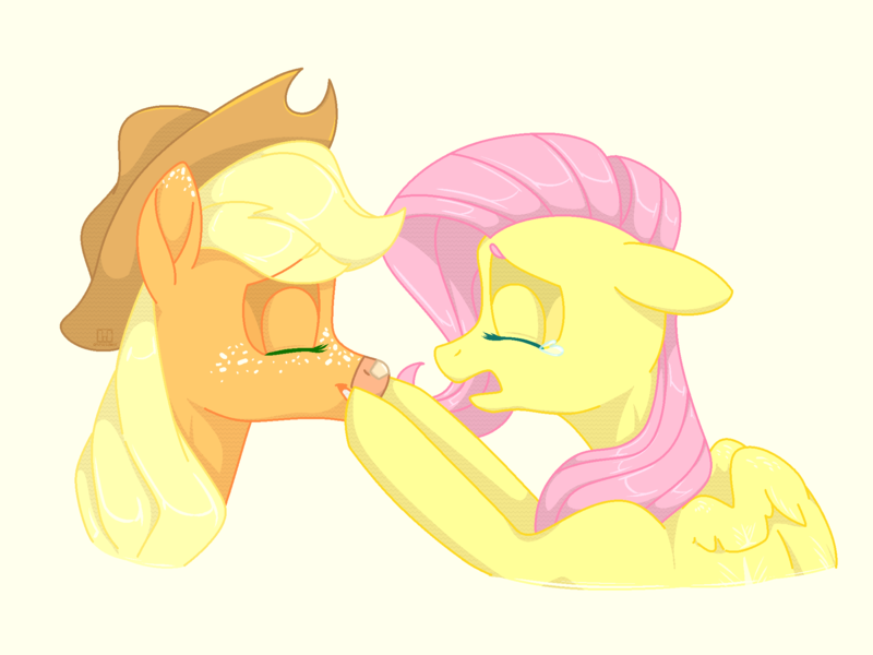 Size: 2000x1500 | Tagged: safe, artist:ogaraorcynder, derpibooru import, applejack, fluttershy, earth pony, pegasus, pony, aplflu, applejack's hat, appleshy, bandaid, bust, contrast, cowboy hat, crying, eyes closed, female, floppy ears, freckles, gift art, hat, injured, lesbian, mood contrast, open mouth, portrait, profile, shipping, simple background, smiling, wings