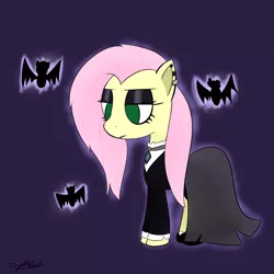 Size: 1000x1000 | Tagged: safe, artist:icywindthepony, derpibooru import, fluttershy, pony, fake it 'til you make it, clothes, fluttergoth, skirt, solo, suit