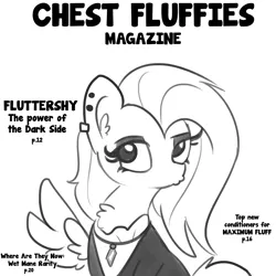 Size: 1650x1650 | Tagged: safe, artist:tjpones, derpibooru import, fluttershy, pegasus, pony, fake it 'til you make it, chest fluff, dark jedi, duckface, ear fluff, ear piercing, earring, female, fluttergoth, grayscale, jewelry, knights of ren, looking at you, magazine cover, mare, monochrome, piercing, simple background, sith, solo, star wars, text, white background