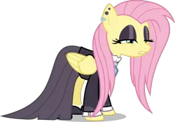 Size: 3165x2199 | Tagged: safe, artist:frownfactory, derpibooru import, fluttershy, pegasus, pony, fake it 'til you make it, .svg available, clothes, dress, ear piercing, earring, eyeshadow, fluttergoth, goth, jewelry, makeup, piercing, simple background, solo, svg, transparent background, vector, wings