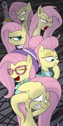 Size: 2000x4000 | Tagged: semi-grimdark, artist:richard-skip, derpibooru import, fluttershy, bat pony, .mov, shed.mov, fake it 'til you make it, alternate hairstyle, anxiety, bat ponified, blood, chainsaw, crying, dissociative identity disorder, fangs, flutterbat, flutterbitch, fluttergoth, flutterrage, fluttershed, hexality, hipstershy, multeity, multiple personality disorder, panic attack, race swap, schizophrenia, severeshy