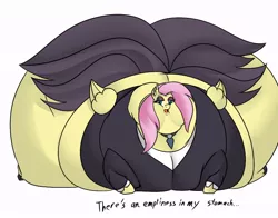 Size: 800x626 | Tagged: artist:mad'n evil, ass, belly, big belly, black eyeshadow, butt, chubby, chubby cheeks, clothes, derpibooru import, double chin, dress, ear piercing, earring, eyeshadow, fake it 'til you make it, fat, fattershy, flutterbutt, fluttergoth, fluttershy, goth, gothic, huge belly, huge butt, immobile, impossibly large belly, impossibly large butt, impossibly large everything, impossibly wide hips, jewelry, large butt, makeup, morbidly obese, obese, piercing, suggestive, the ass was fat, weight gain, wide hips