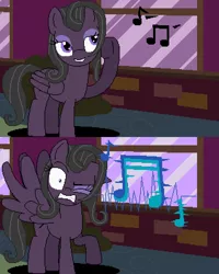 Size: 640x800 | Tagged: artist:herooftime1000, comic, derpibooru import, music notes, nightclub, noise, oc, oc:bittersweet nocturne, octavia in the underworld's cello, pixel art, safe