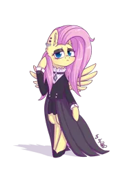 Size: 2202x3000 | Tagged: safe, artist:dsp2003, derpibooru import, fluttershy, pegasus, pony, fake it 'til you make it, bipedal, blushing, female, fluttergoth, high res, looking at you, makeup, piercing, simple background, spread wings, transparent background, wings