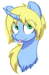 Size: 455x686 | Tagged: safe, artist:mynder, derpibooru import, oc, oc:art's desire, unicorn, bust, female, happy, mare, tongue out