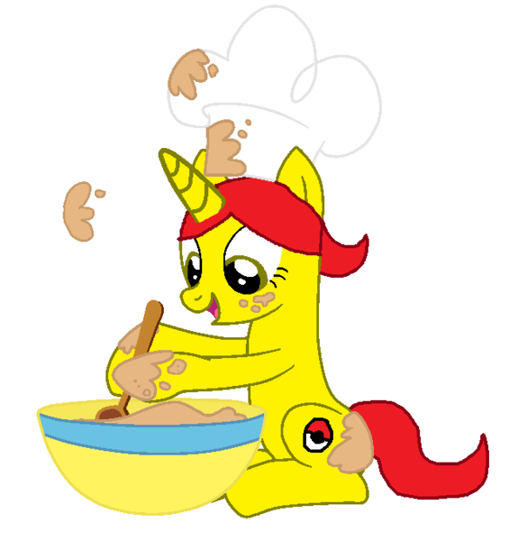 Size: 640x680 | Tagged: artist:nightshadowmlp, batter, bowl, chef's hat, cooking, derpibooru import, food, happy, hat, oc, oc:game point, old design, pokéball, pokémon, safe, spoon, unofficial characters only