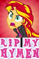 Size: 576x867 | Tagged: suggestive, derpibooru import, edit, edited screencap, screencap, sunset shimmer, equestria girls, equestria girls (movie), caption, cropped, expand dong, exploitable meme, image macro, implied sex, meme, solo, text, virgin