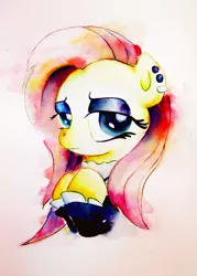 Size: 3456x4816 | Tagged: artist:mashiromiku, derpibooru import, fake it 'til you make it, fluttergoth, fluttershy, safe, traditional art, watercolor painting