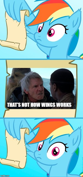 Size: 482x1024 | Tagged: artist:saphire-systrine, blank, caption, chewbacca, comic, derpibooru import, editor:secrettitan, finn (star wars), grannies gone wild, han solo, image macro, meme, message, rainbow dash, rainbow dash reading a scroll, safe, scroll, solo, star wars, star wars: the force awakens, text, wing hands, wing hold, wings