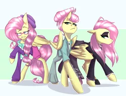 Size: 3000x2295 | Tagged: safe, artist:salt-o-pepper, derpibooru import, fluttershy, pegasus, pony, fake it 'til you make it, alternate hairstyle, clothes, female, fluttergoth, hair bun, hipstershy, mare, severeshy, sweater, sweatershy