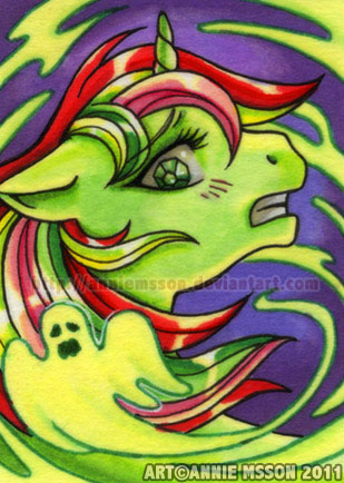 Size: 309x434 | Tagged: artist:anniemsson, derpibooru import, g1, halloween, holiday, mimic (g1), safe, solo, traditional art