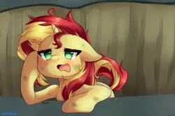 Size: 3000x2000 | Tagged: safe, artist:nekowy, derpibooru import, sunset shimmer, ponified, pony, unicorn, equestria girls, equestria girls (movie), colored pupils, crater, crying, equestria girls ponified, female, mare, messy mane, sad, scene interpretation, solo, sunsad shimmer