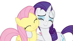 Size: 5333x3000 | Tagged: safe, artist:sollace, derpibooru import, fluttershy, rarity, pegasus, pony, unicorn, fake it 'til you make it, .svg available, c:, cute, daaaaaaaaaaaw, duo, eyes closed, female, hnnng, hug, raribetes, shyabetes, simple background, smiling, smoosh, squishy cheeks, transparent background, vector